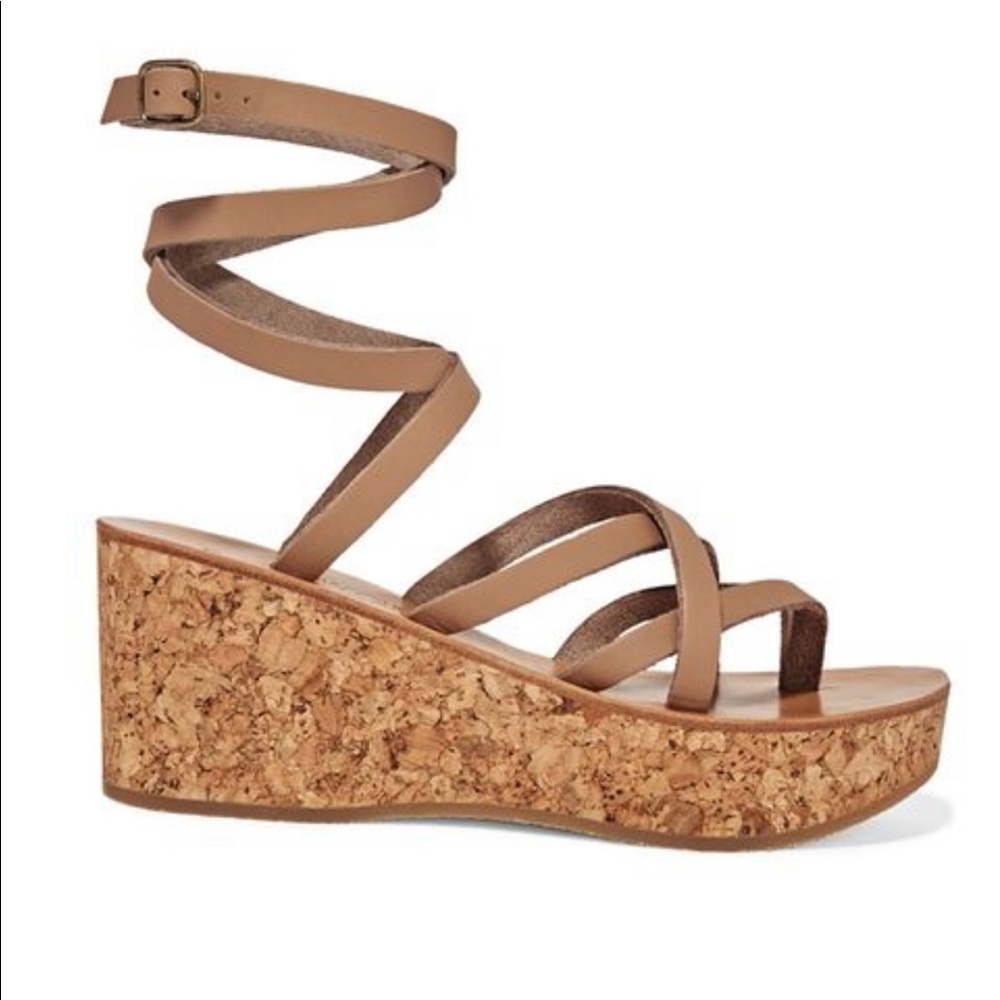K.Jacques Tan Cork Wedge Wrap Sandals